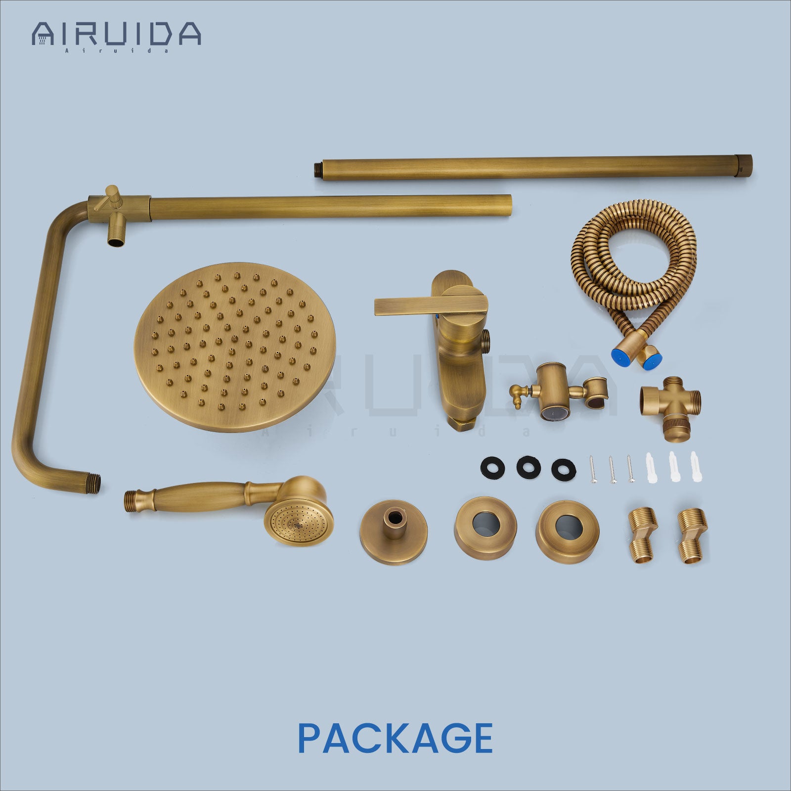 Airuida Shower Fixture 8 Inch Rain Shower Head Exposed Pipe Shower System Single handle Dual Functions Shower Faucet Combo Unit Set Adjustable Shower Head Bar Modern