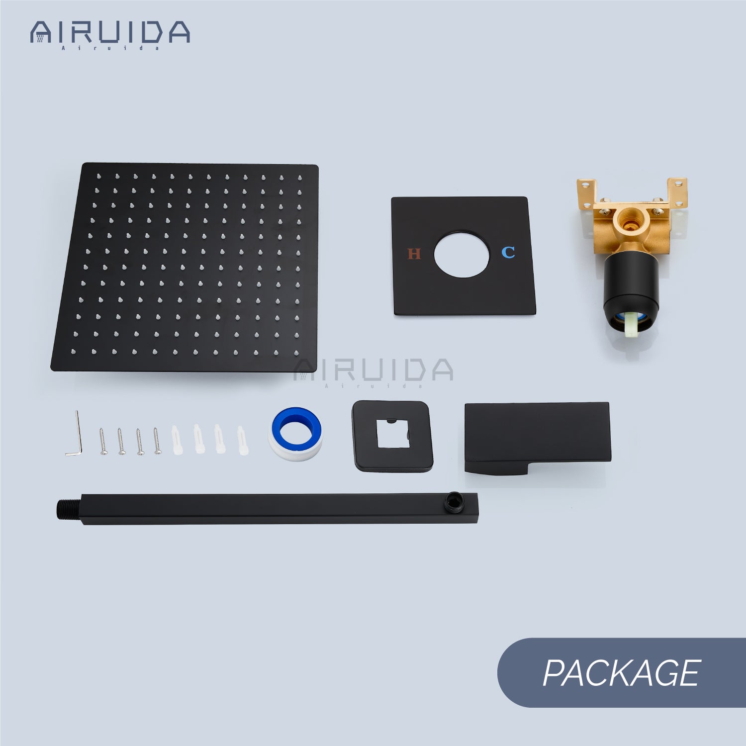 Airuida Shower Faucet Set, Single Function Shower Handle Wall Mount Bathroom Rainfall Shower Mixer, Square 10 Inch Shower Head Shower Valve and Trim Kit with Female Thread Rough-in Valve