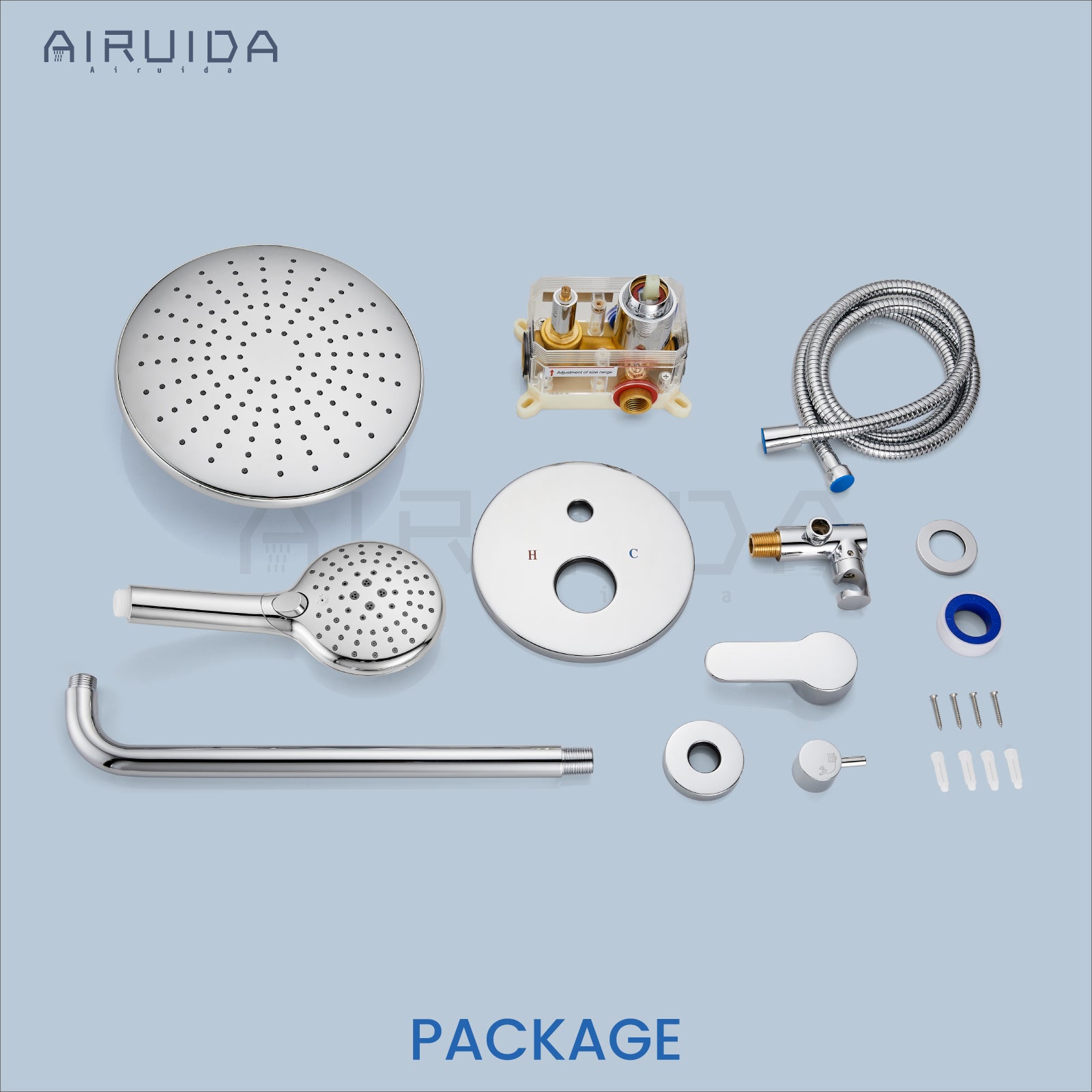 Airuida Chrome Polish Shower Fixtures Wall Mount 2 Functions Rain Shower System 10 Inches Round Rainfall Shower Head Shower Faucet Set with Pressure Balance Valve ABS Shower Handheld Shower