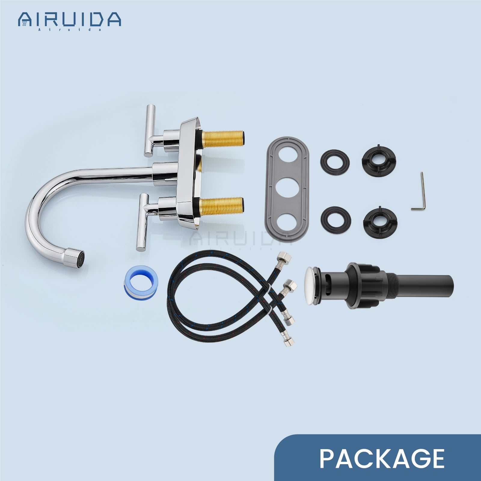 Airuida 4 Inch Centerset Bathroom Faucets,2 Handle Bathroom Sink Faucet Stainless Steel,Two Hole Restroom Vanity Faucet with Pop Up Drain 2 Water Supply Lines and Swivel Round Spout Chrome Polish