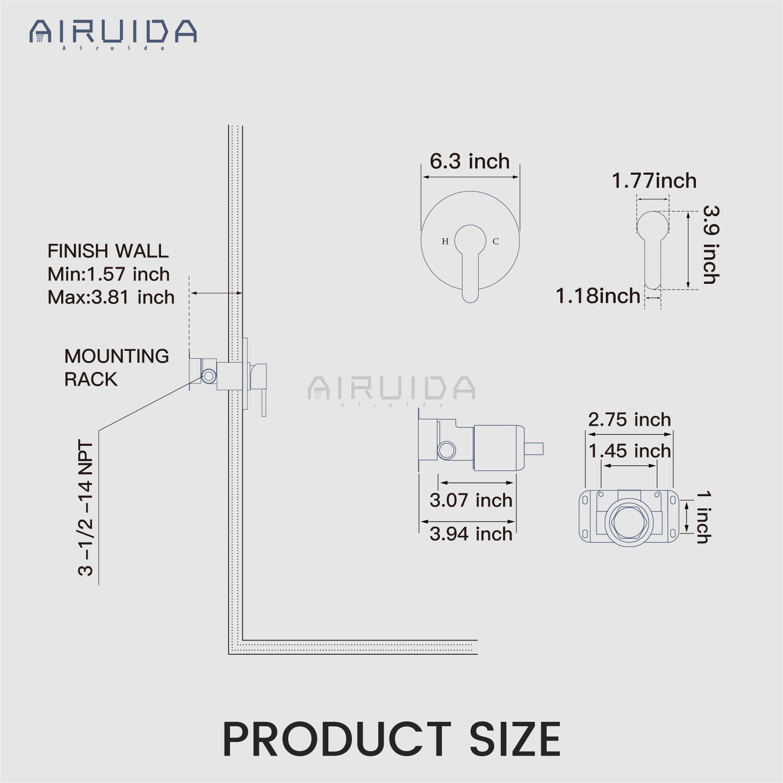 Airuida Round Single-Function Shower Handle Valve Trim Kit Shower Valves Wall Mount Brass Faucet Shower Rough-in Valve Bathroom Trim Kit Single Handle Tub Shower Valve Female Thread Brushed Gold