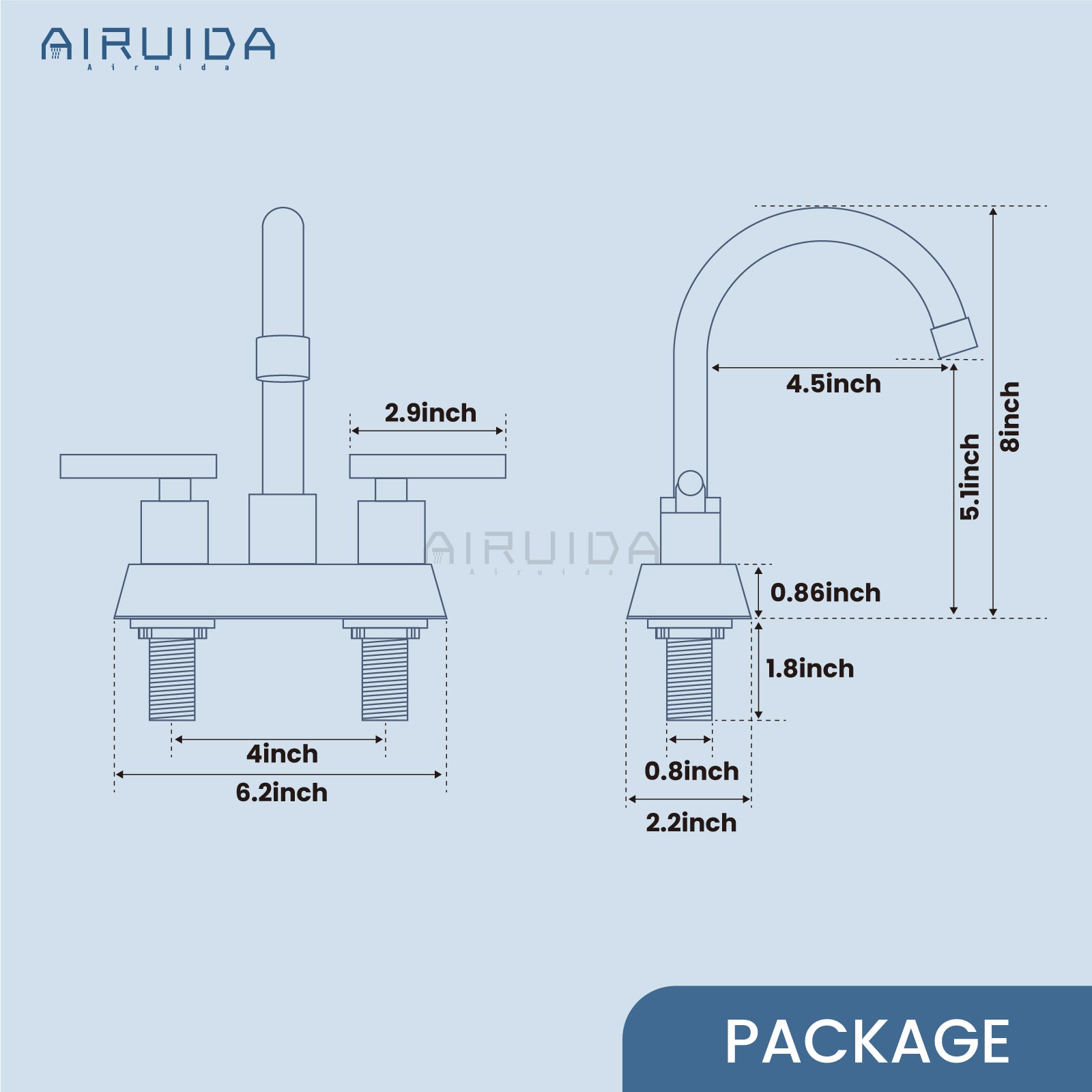 Airuida 4 Inch Centerset Bathroom Faucets,2 Handle Bathroom Sink Faucet Stainless Steel,Two Hole Restroom Vanity Faucet with Pop Up Drain 2 Water Supply Lines and Swivel Round Spout Chrome Polish