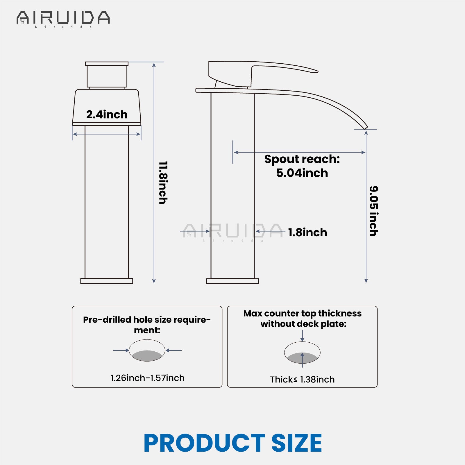 Airuida Vessel Sink Faucet, Tall Waterfall Bathroom Faucet, Single Handle One Hole Mixer Bowl Tap with Large Rectangular Spout, Bar Sink Faucet Lavatory Vanity
