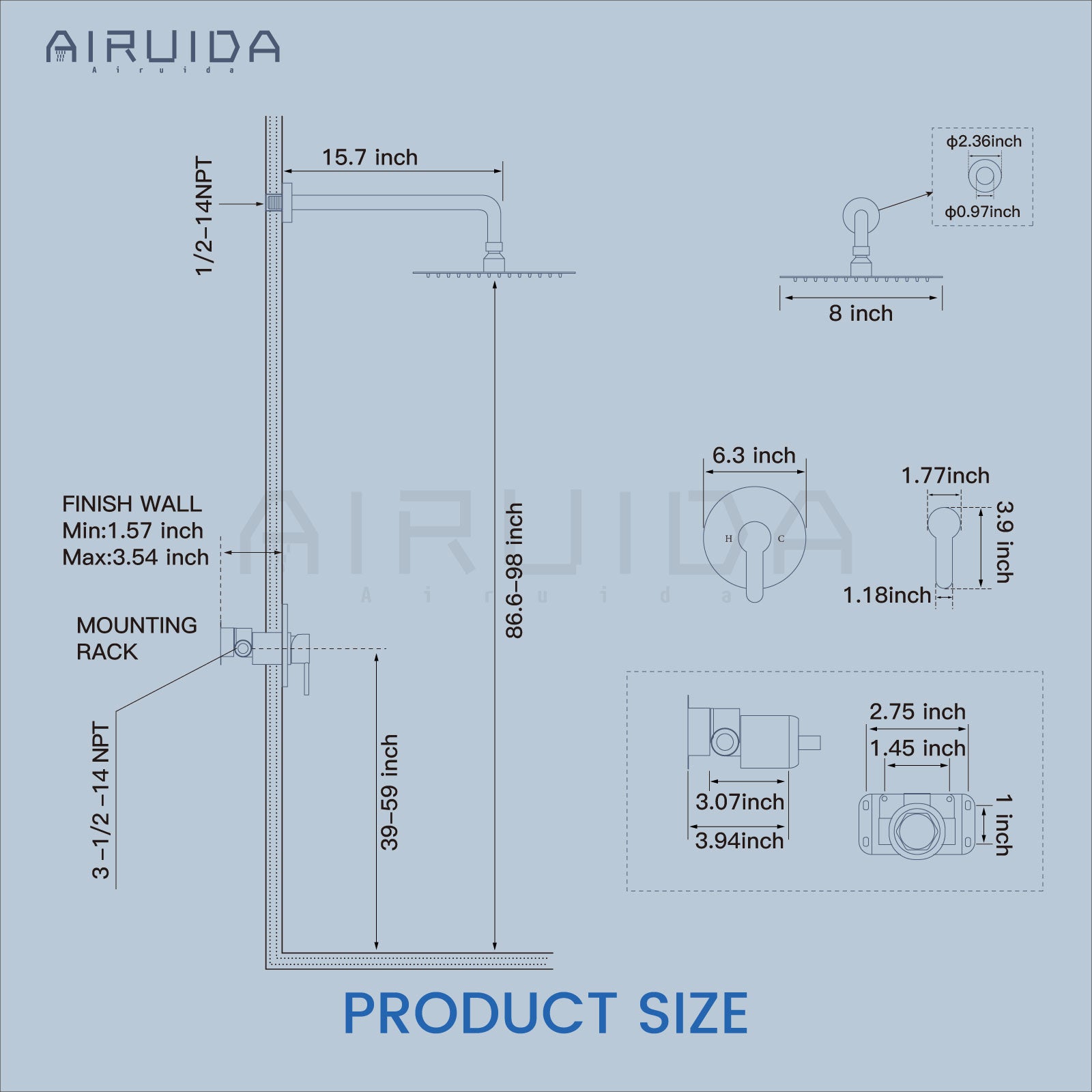 Airuida Shower Faucet Set,Shower Trim Kit with Female Threads Rough-in Valve,Wall Mount SUS304 8 Inch Round Shower Head and Handle Set,Rainfall Shower System without Tub Spout Brushed Nickel