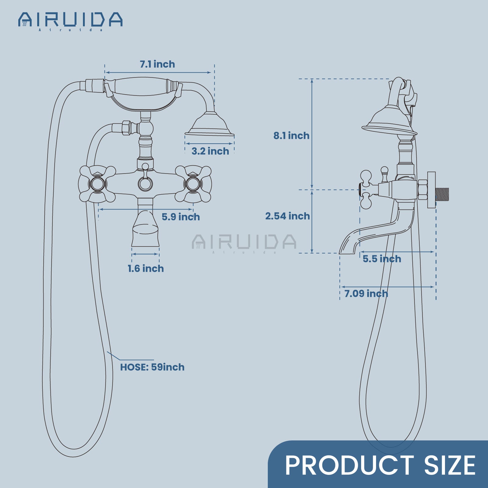 Airuida Wall Mount Bathtub Shower Faucet Kit with Telephone Shaped Handheld Sprayer Double Hot and Cold Water Mixer Tap Wall Mounted Tub Filler Set Vintage Style Lever Handles Brushed Nickel