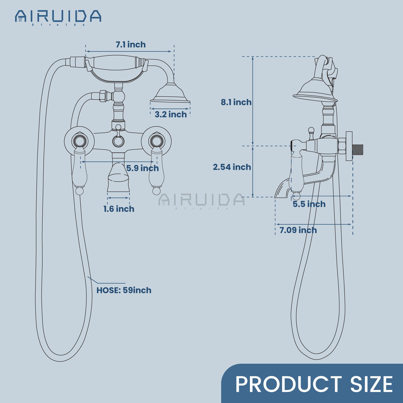 Airuida Wall Mount Bathtub Shower Faucet Kit with Telephone Shaped Handheld Sprayer Double Hot and Cold Water Mixer Tap Wall Mounted Tub Filler Set Vintage Style Lever Handles Brushed Nickel