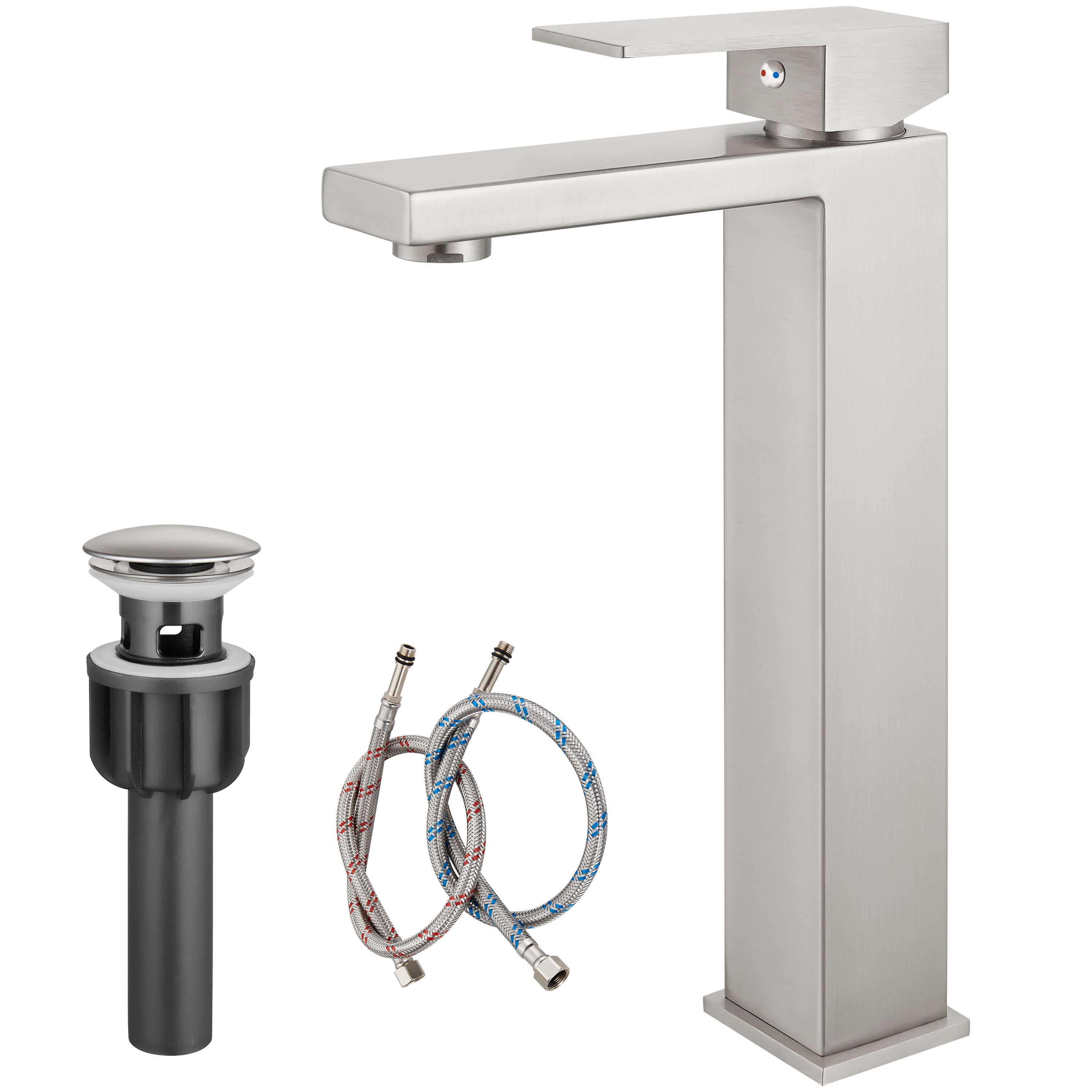 Airuida Single Handle Vessel Sink Faucet,Tall Bathroom Sinks Faucet,1 Hole Lavatory Modern Faucet for Bowl Sink,Vanity Mixer Bar Tap with Water Supply Hoses Deck Mount Square Spout
