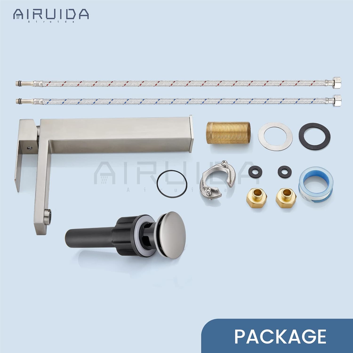 Airuida Single Handle Vessel Sink Faucet,Tall Bathroom Sinks Faucet,1 Hole Lavatory Modern Faucet for Bowl Sink,Vanity Mixer Bar Tap with Water Supply Hoses Deck Mount Square Spout