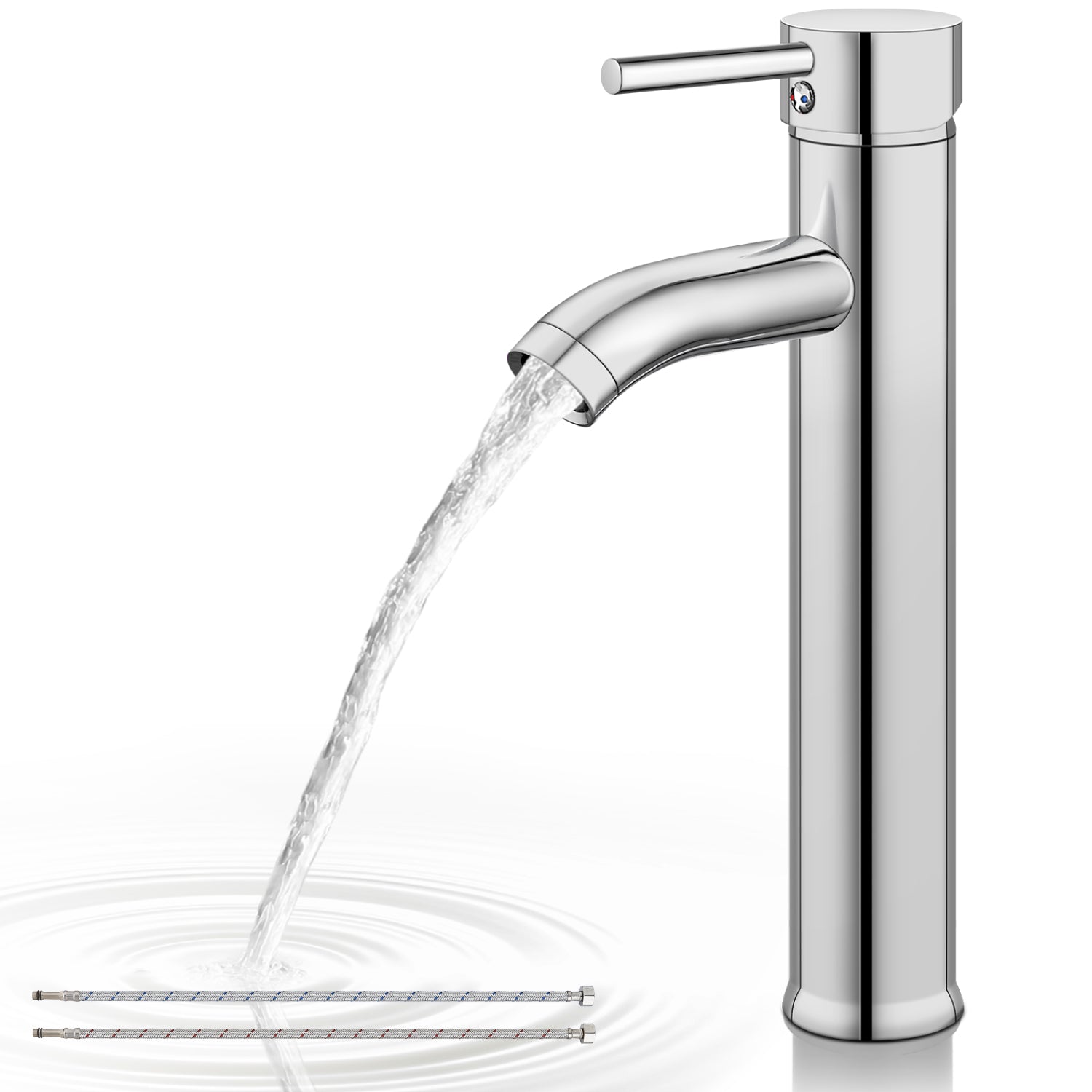 Airuida Single Hole Bathroom Bowl Vanity Faucets Single Handle Tall Bathroom Mixer Tap Stainless Steel Deck Mount with Circular Spout Bowl Vessel Sink Faucet