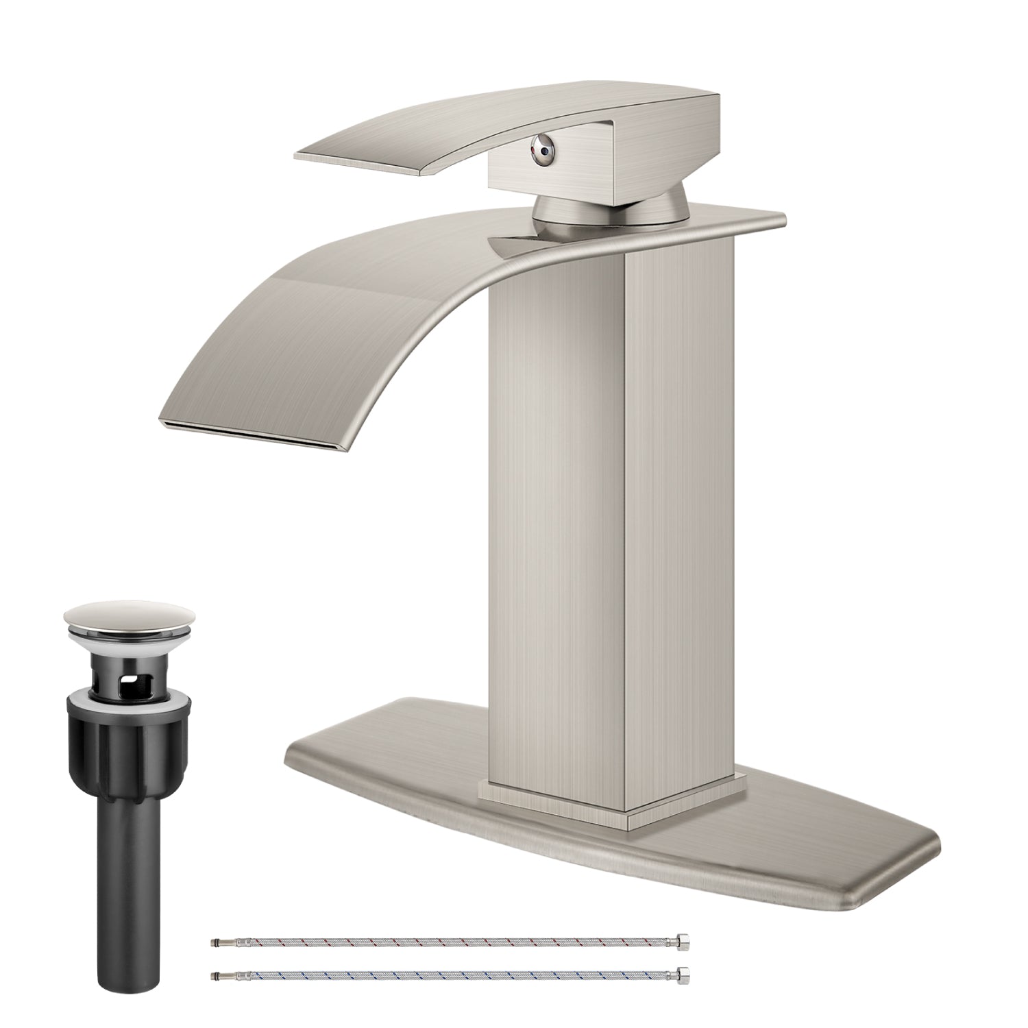 Airuida Waterfall Spout Bathroom Faucet, Rv Lavatory Vessel Faucet, Single Handle One Hole 1 or 3 Hole with Deck Plate, Bathroom Sink Faucet with Pop-up Drain
