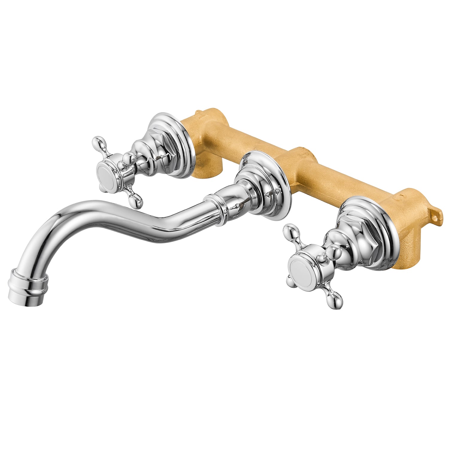 Airuida Wall Mount Faucet, Widespread Wall Mount Bathroom Sink Faucet, 360 Swivel Spout 2 Cross Knobs Handles 3 Holes Lavatory Basin Sink Mixing Faucet with Rough in Valve