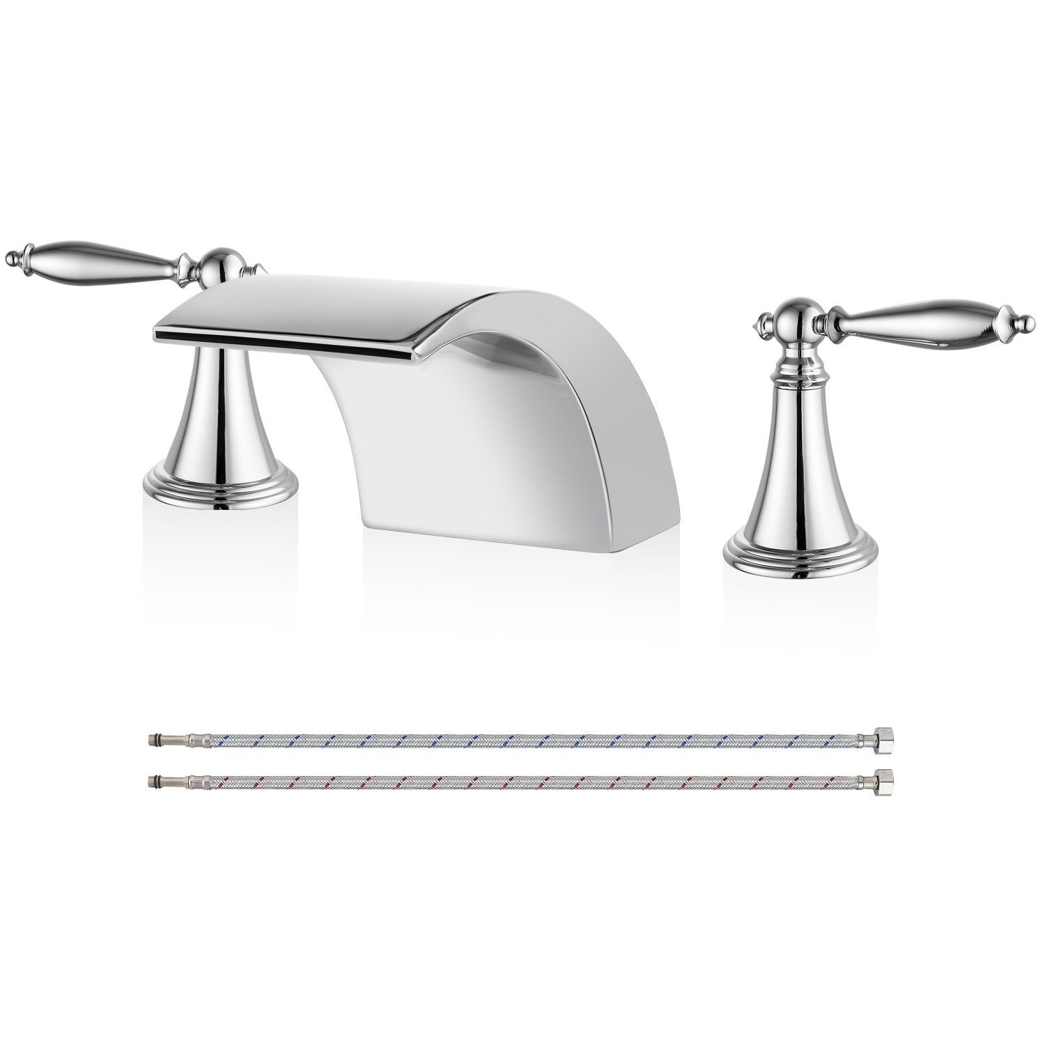 Airuida Widespread Waterfall Bathroom Faucet, Deck Mounted 8 Inch Faucet, Double Handles 3 Holes Waterfall Bathroom Faucet