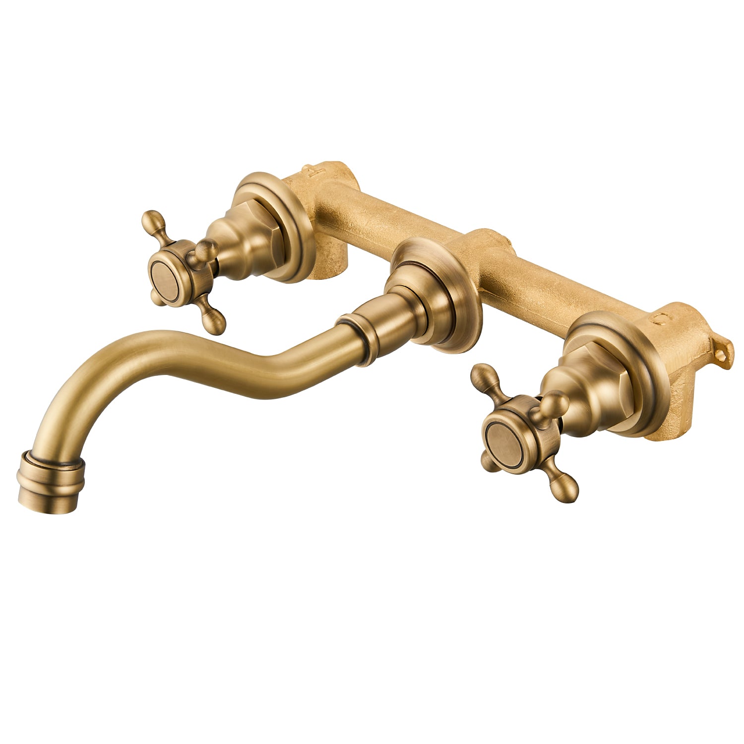 Airuida Wall Mount Faucet, Widespread Wall Mount Bathroom Sink Faucet, 360 Swivel Spout 2 Cross Knobs Handles 3 Holes Lavatory Basin Sink Mixing Faucet with Rough in Valve
