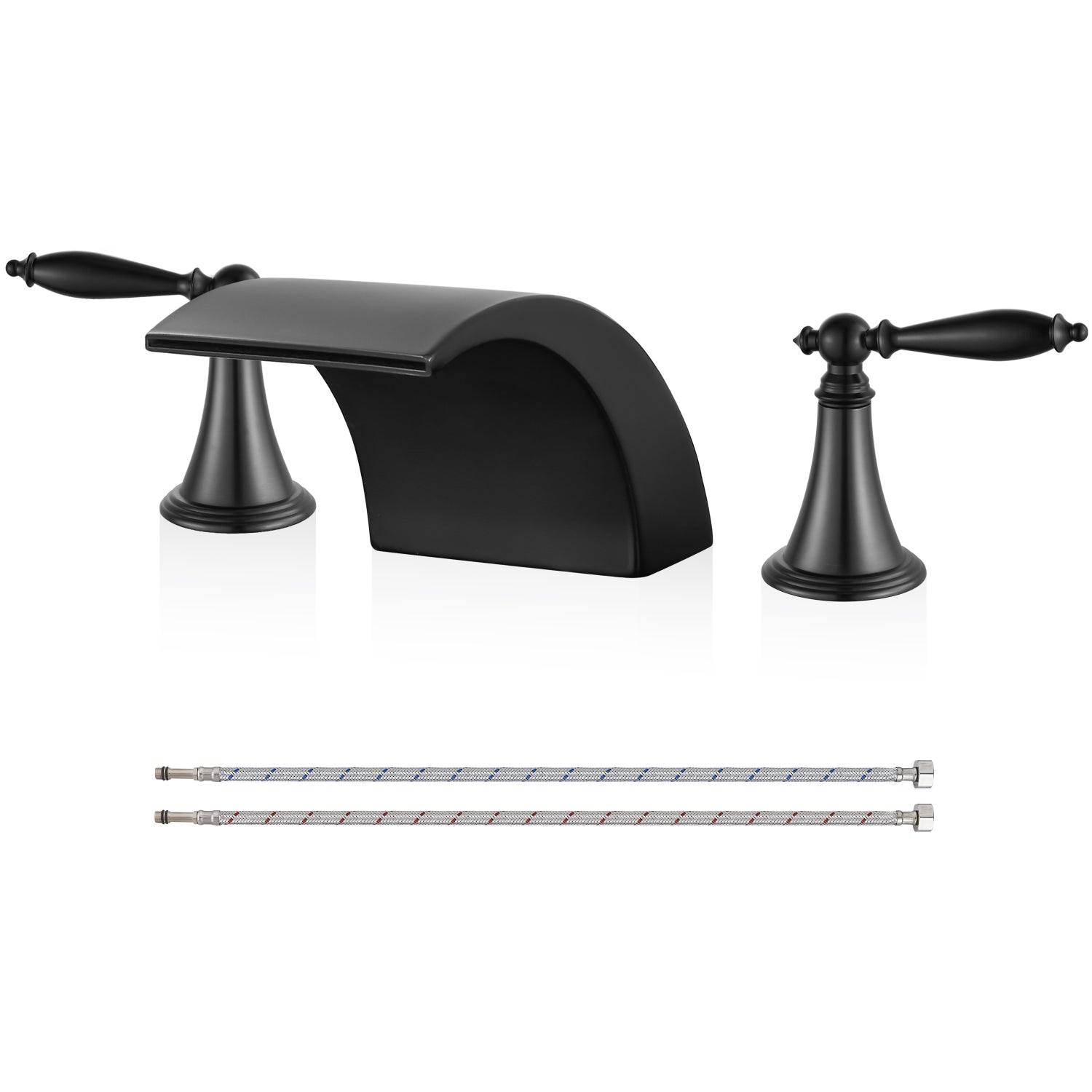 Airuida Widespread Waterfall Bathroom Faucet, Deck Mounted 8 Inch Faucet, Double Handles 3 Holes Waterfall Bathroom Faucet