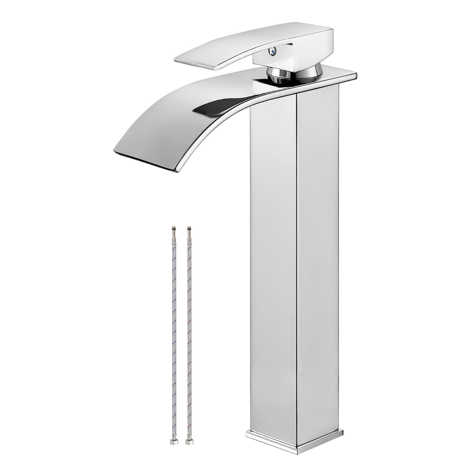 Airuida Vessel Sink Faucet, Tall Waterfall Bathroom Faucet, Single Handle One Hole Mixer Bowl Tap with Large Rectangular Spout, Bar Sink Faucet Lavatory Vanity