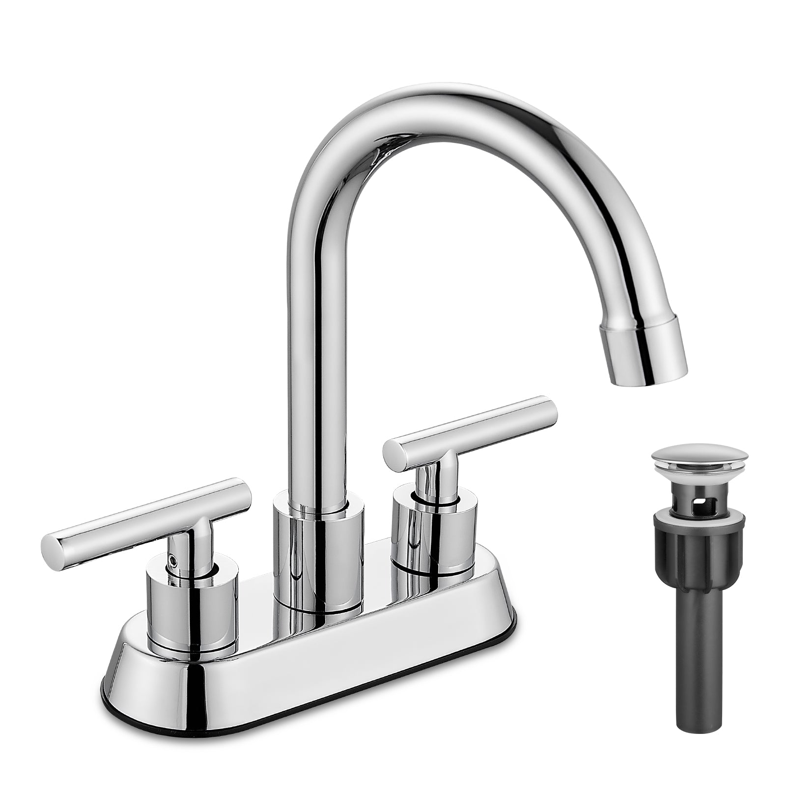 Airuida Bathroom Faucet 4 inch Centerset Two Handle Bathroom Sink Faucet 360°Swivel Spout Bathroom Faucet with Supply Hoses and Pop Up Drain Deck Mount