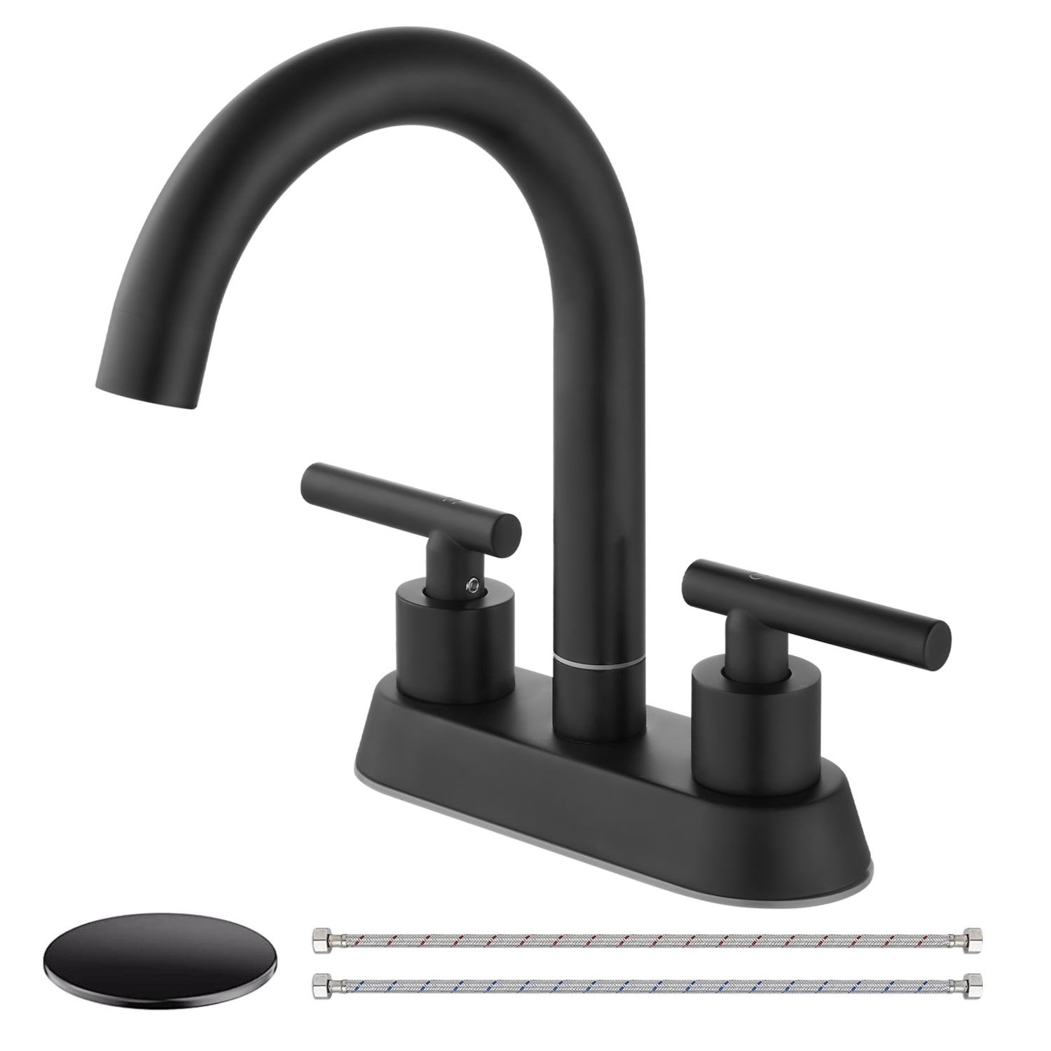 Airuida Bathroom Faucet 4 inch Centerset Two Handle Bathroom Sink Faucet 360°Swivel Spout Bathroom Faucet with Supply Hoses and Pop Up Drain Deck Mount