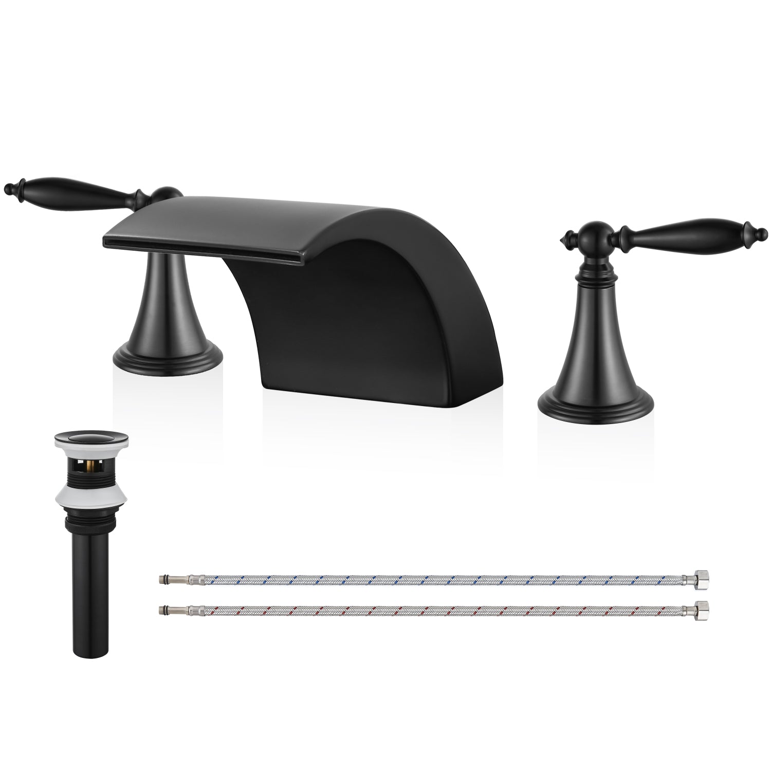 Airuida Widespread Waterfall Bathroom Faucet, Deck Mounted 8 Inch Faucet, Double Handles 3 Holes Waterfall Bathroom Faucet