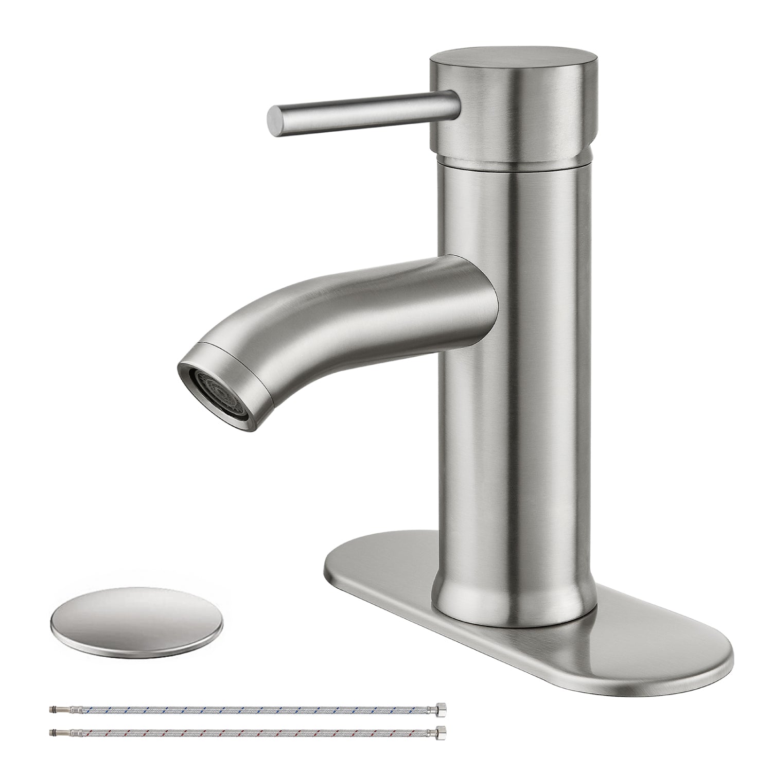 Airuida Bathroom Bowl Vessel Sink Faucet Short Bathroom Stainless Steel Faucet Single Handle Single Hole Deck Mount with Circular Spout Lavatory Vanity with Pop Up Drain