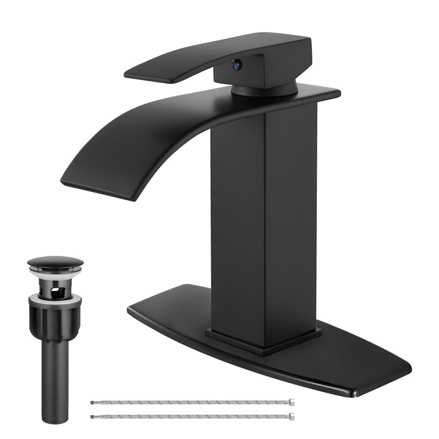Airuida Waterfall Spout Bathroom Faucet, Rv Lavatory Vessel Faucet, Single Handle One Hole 1 or 3 Hole with Deck Plate, Bathroom Sink Faucet with Pop-up Drain