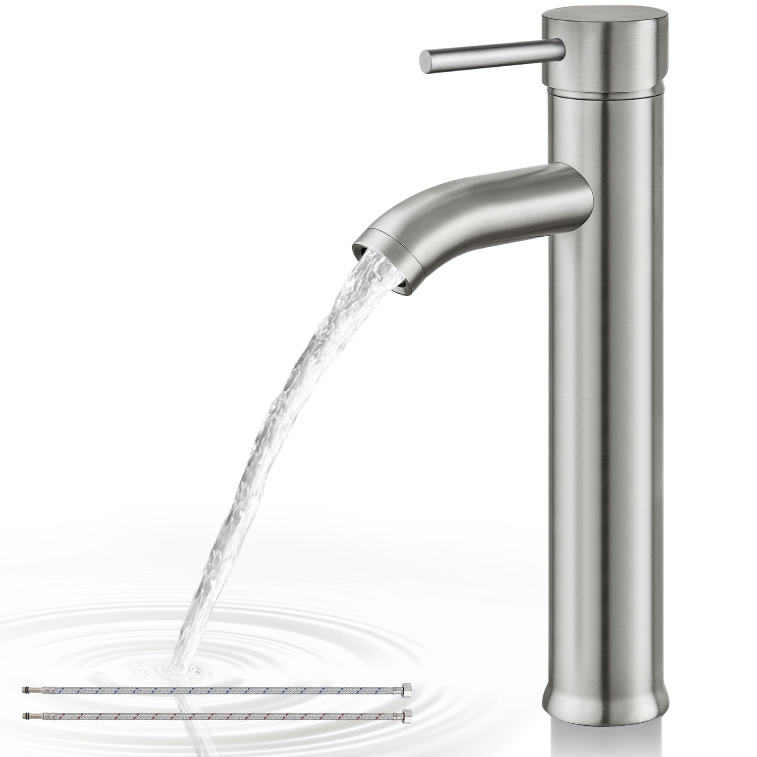 Airuida Single Hole Bathroom Bowl Vanity Faucets Single Handle Tall Bathroom Mixer Tap Stainless Steel Deck Mount with Circular Spout Bowl Vessel Sink Faucet
