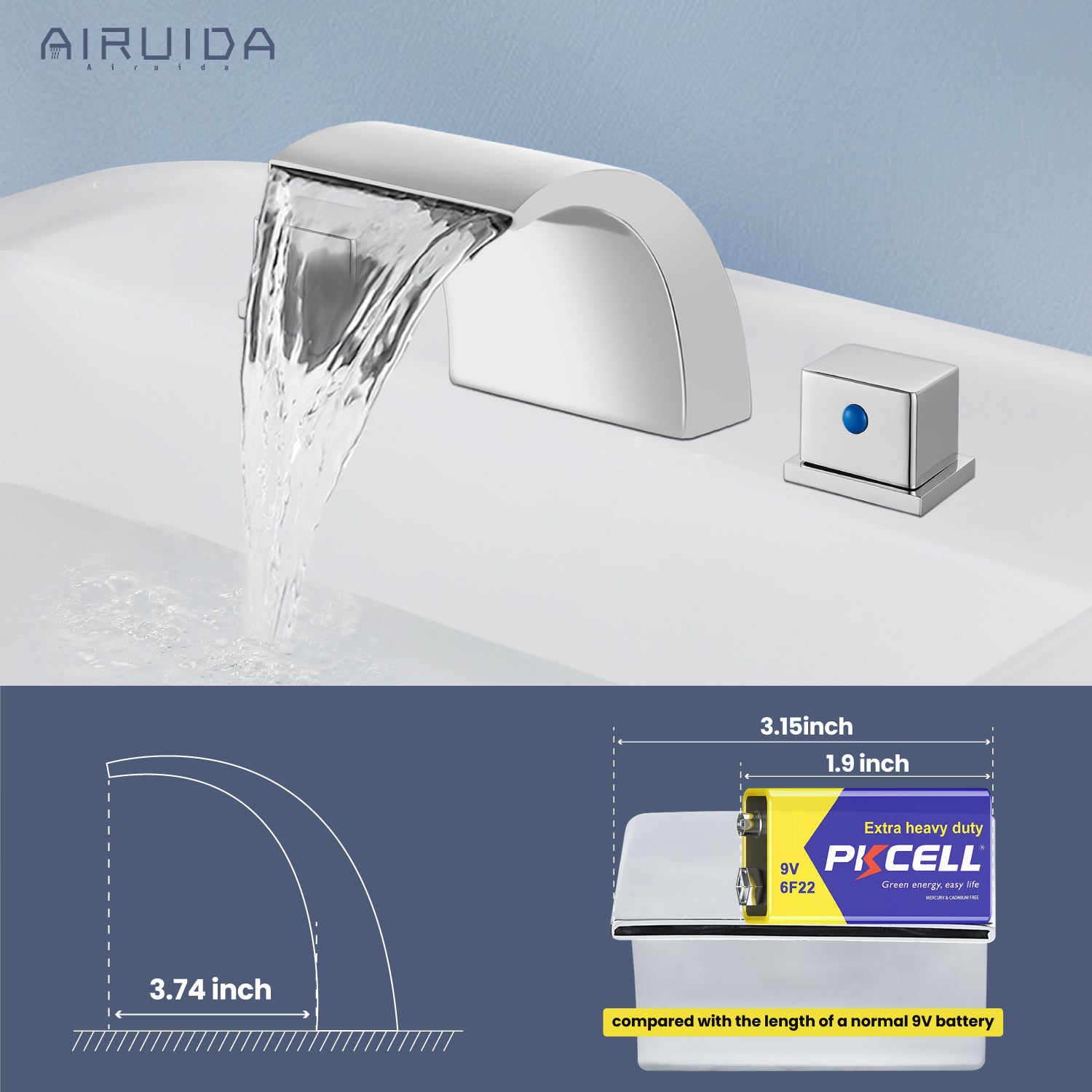 Airuida Widespread Waterfall Bathroom Faucet, Deck Mounted 8 Inch Faucet, Double Handles 3 Holes Waterfall Bathroom Faucet