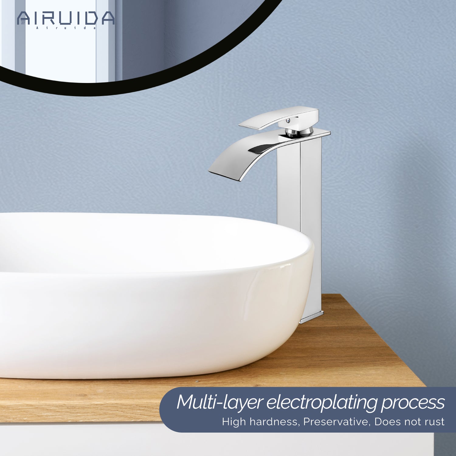 Airuida Vessel Sink Faucet, Tall Waterfall Bathroom Faucet, Single Handle One Hole Mixer Bowl Tap with Large Rectangular Spout, Bar Sink Faucet Lavatory Vanity