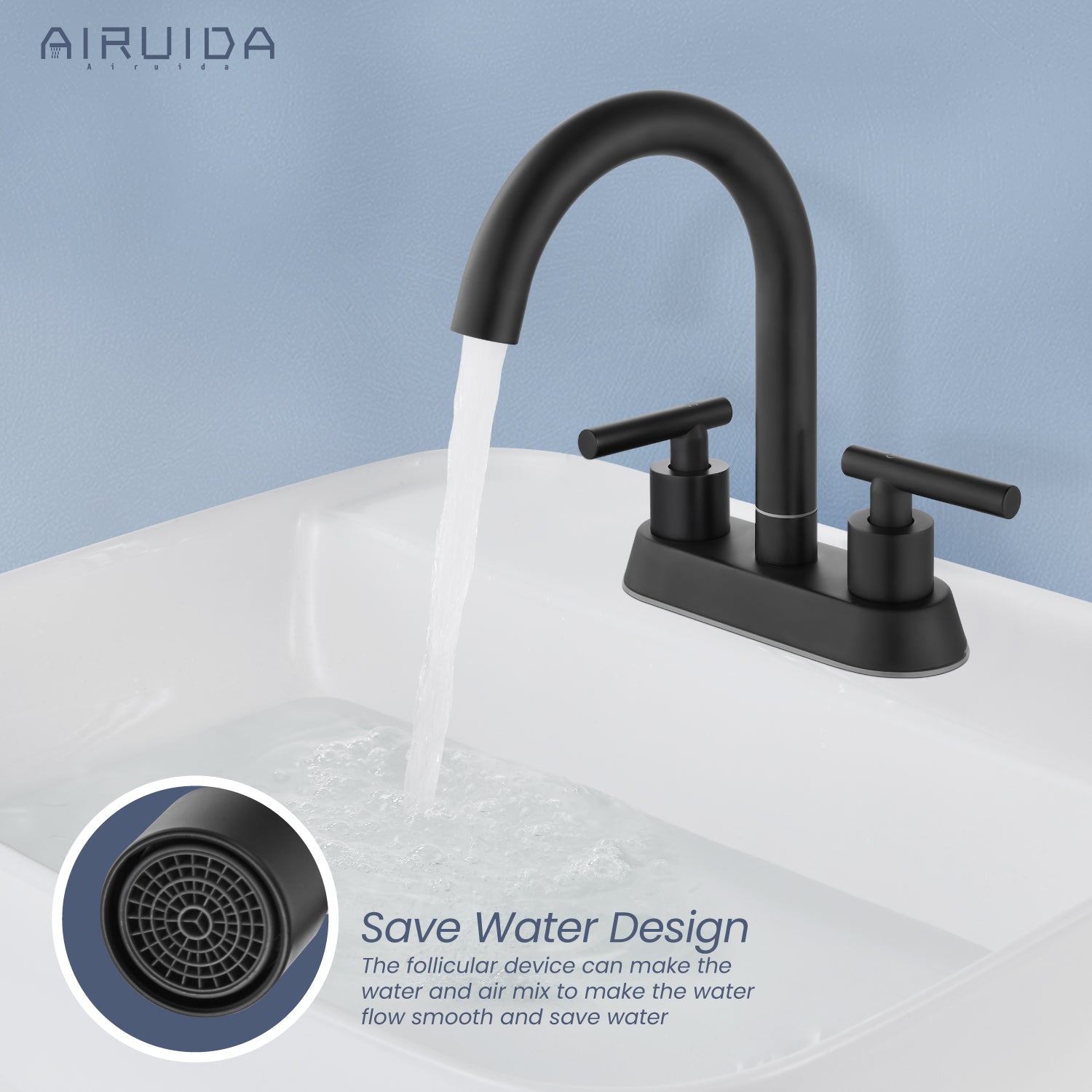 Airuida Bathroom Faucet 4 inch Centerset Two Handle Bathroom Sink Faucet 360°Swivel Spout Bathroom Faucet with Supply Hoses and Pop Up Drain Deck Mount