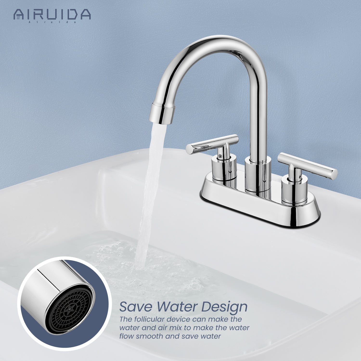 Airuida Bathroom Faucet 4 inch Centerset Two Handle Bathroom Sink Faucet 360°Swivel Spout Bathroom Faucet with Supply Hoses and Pop Up Drain Deck Mount