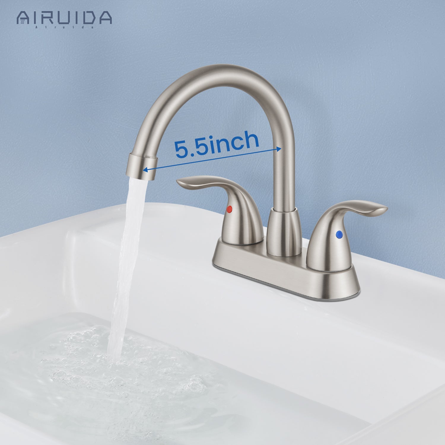 Airuida Bathroom Faucet 4 inch Centerset Two Handle Bathroom Sink Faucet 360°Swivel Spout Bathroom Faucet with Supply Hoses and Pop Up Drain Deck Mount
