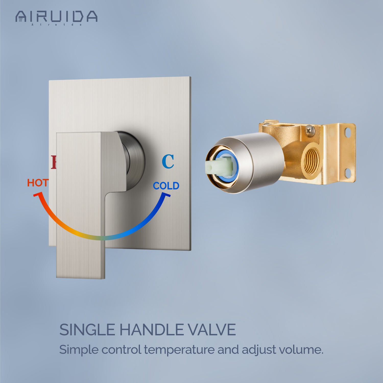 Airuida Single-Function Shower Handle Valve Trim Kit Shower Valves Wall Mount Brass Faucet Shower Rough-In Valve Bathroom Trim Kit Single Handle Tub Shower Valve Mixer