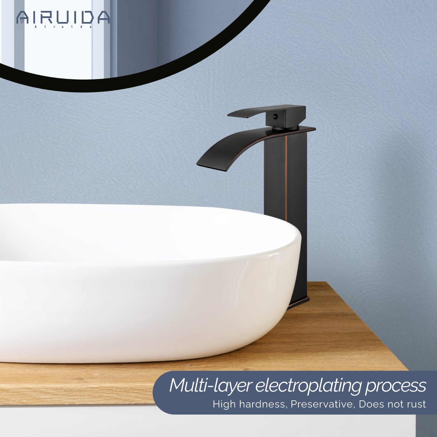Airuida Vessel Sink Faucet, Tall Waterfall Bathroom Faucet, Single Handle One Hole Mixer Bowl Tap with Large Rectangular Spout, Bar Sink Faucet Lavatory Vanity