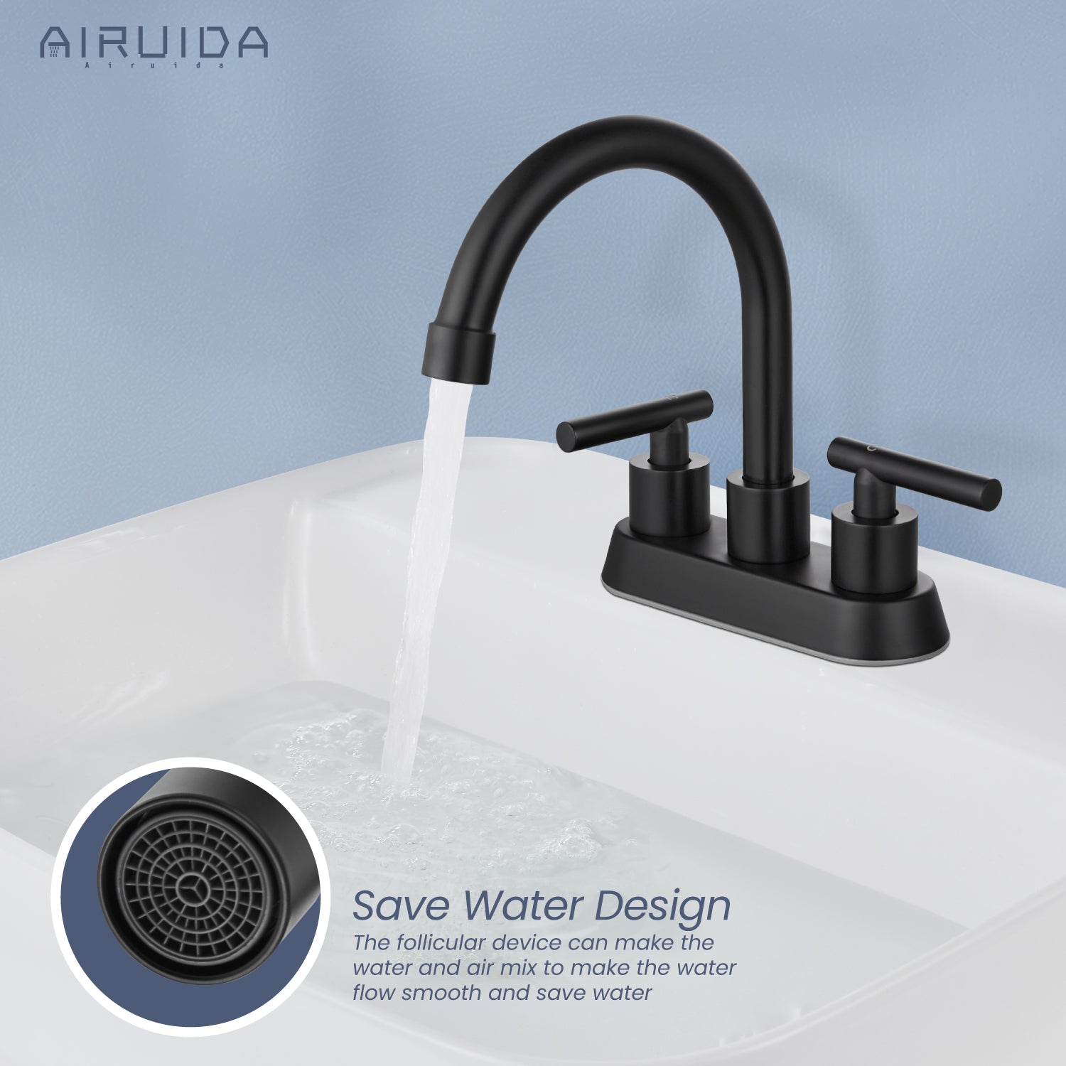 Airuida Bathroom Faucet 4 inch Centerset Two Handle Bathroom Sink Faucet 360°Swivel Spout Bathroom Faucet with Supply Hoses and Pop Up Drain Deck Mount