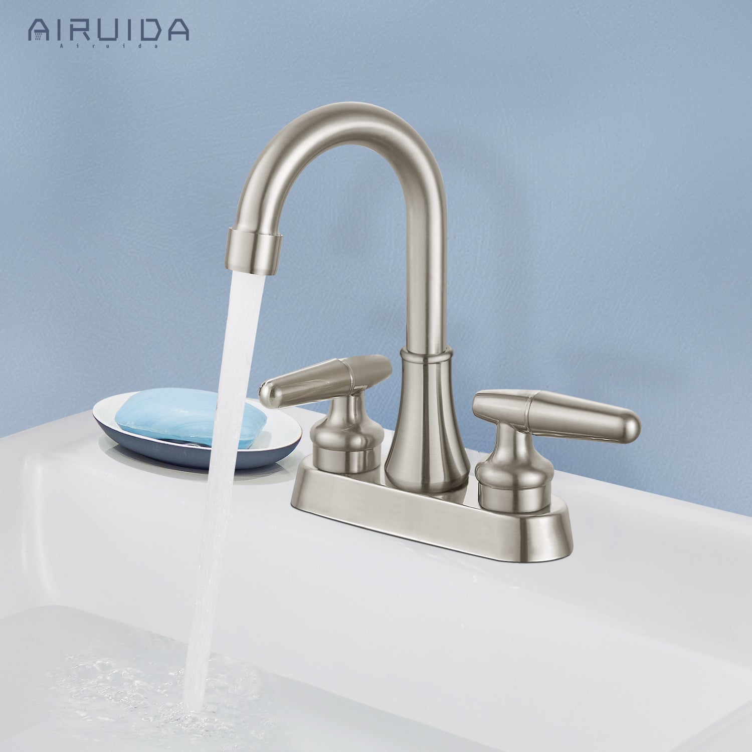 Airuida Bathroom Faucet 4 inch Centerset Two Handle Bathroom Sink Faucet 360°Swivel Spout Bathroom Faucet with Supply Hoses and Pop Up Drain Deck Mount