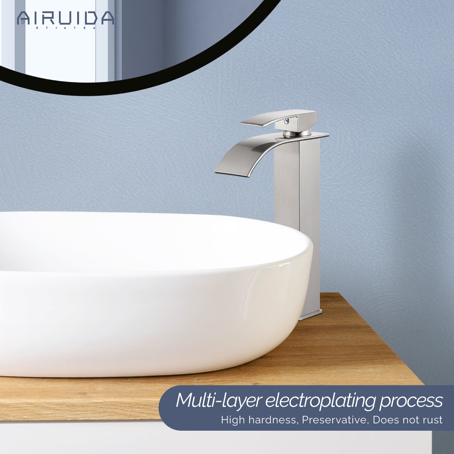 Airuida Vessel Sink Faucet, Tall Waterfall Bathroom Faucet, Single Handle One Hole Mixer Bowl Tap with Large Rectangular Spout, Bar Sink Faucet Lavatory Vanity