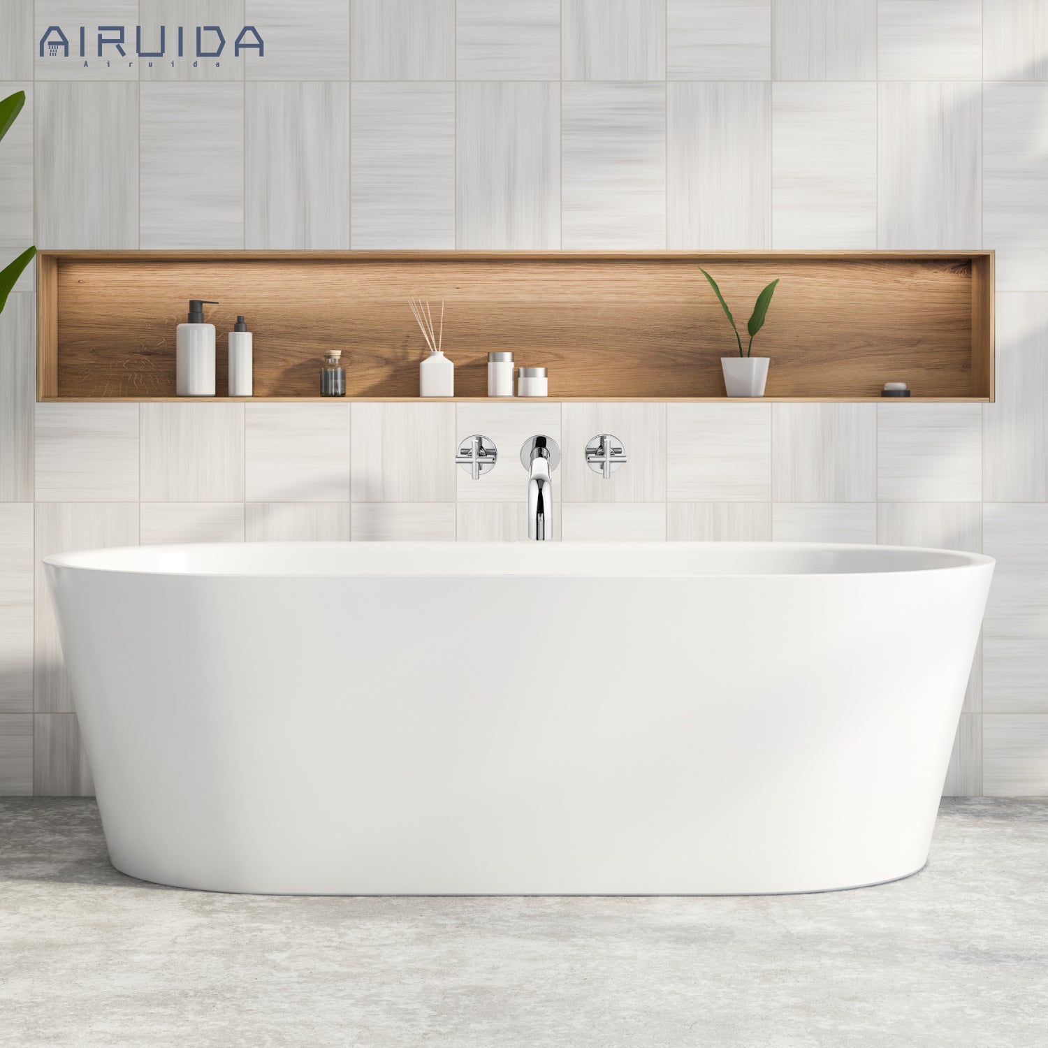 Airuida Wall Mounted Tub Faucet, Wall Mount Tub Filler,Wall Mount Bathtub Faucet with High Flow Two Cross Solid Brass Handles, Long Spout Reach with Rough-in Valve Included