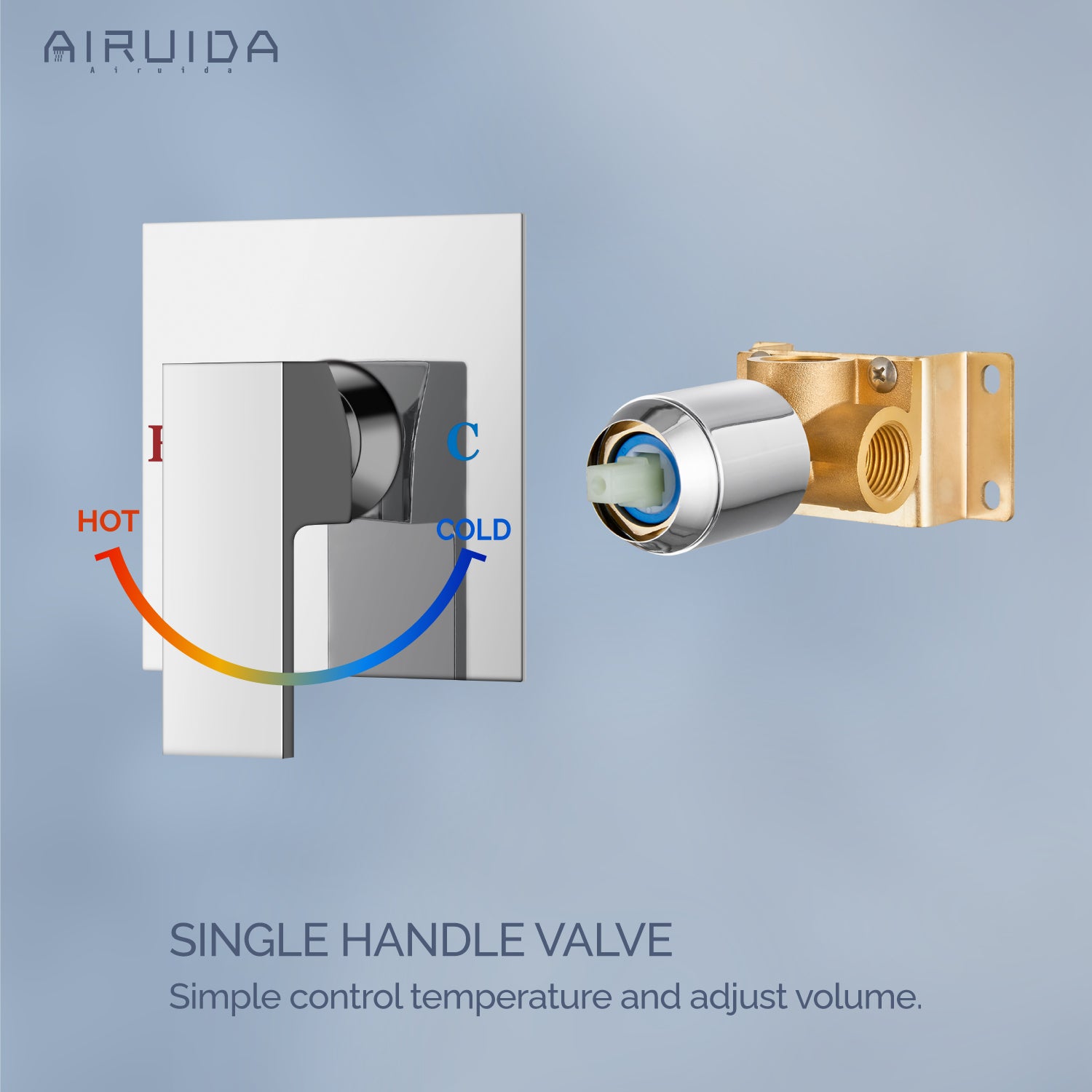 Airuida Single-Function Shower Handle Valve Trim Kit Shower Valves Wall Mount Brass Faucet Shower Rough-In Valve Bathroom Trim Kit Single Handle Tub Shower Valve Mixer