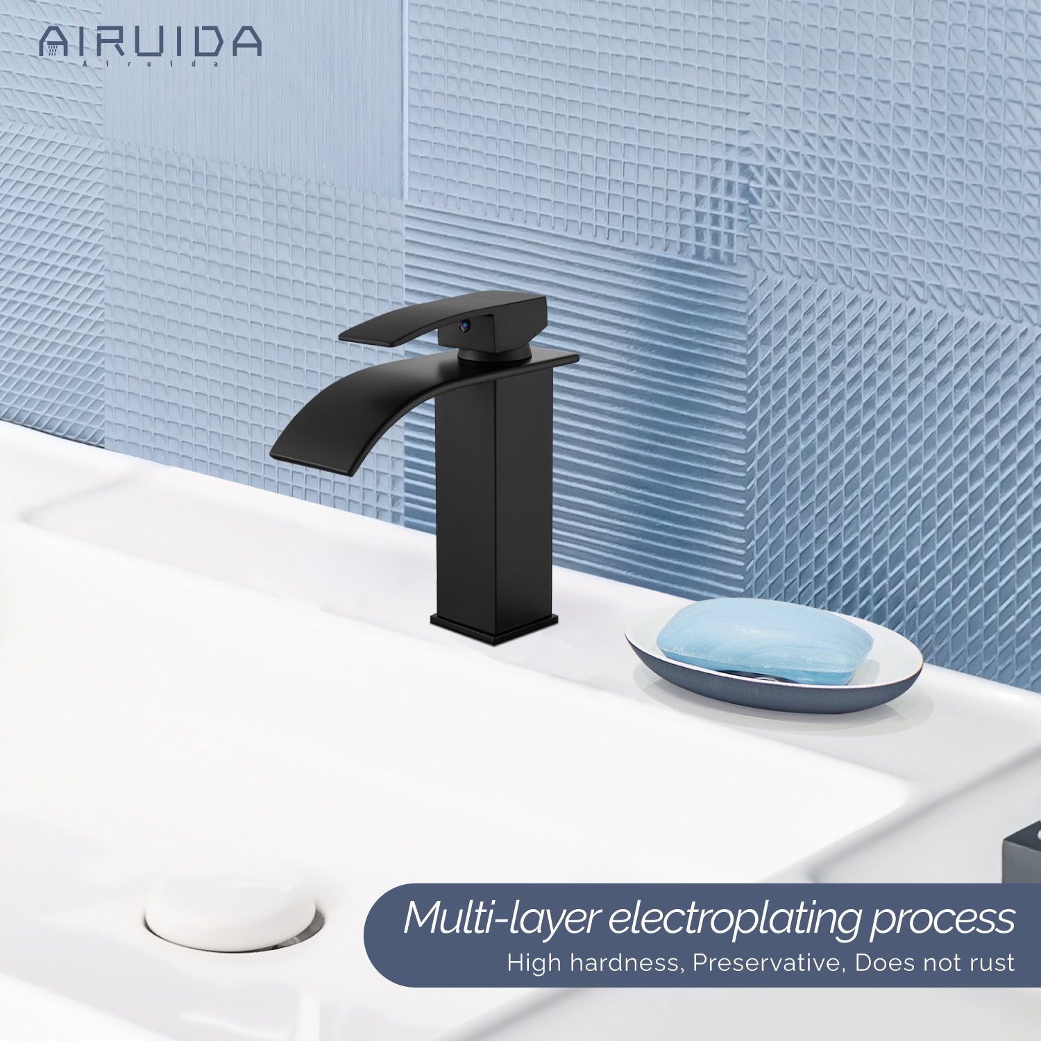 Airuida Waterfall Spout Bathroom Faucet, Single Handle Single Hole Bathroom Sink Faucet-Deck Mount with Deck Plate, Rv Lavatory Vanity Faucet