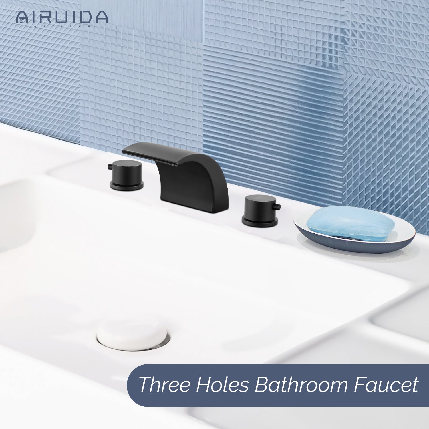 Airuida Widespread Waterfall Bathroom Faucet, Deck Mounted 8 Inch Faucet, Double Handles 3 Holes Waterfall Bathroom Faucet