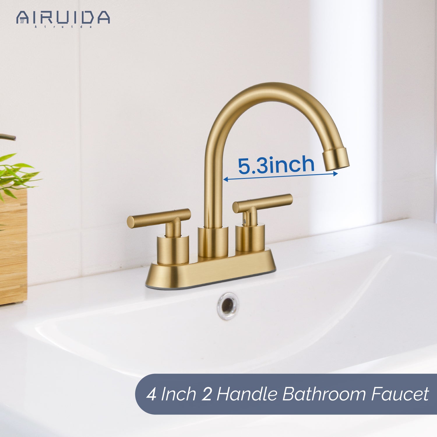 Airuida Bathroom Faucet 4 inch Centerset Two Handle Bathroom Sink Faucet 360°Swivel Spout Bathroom Faucet with Supply Hoses and Pop Up Drain Deck Mount