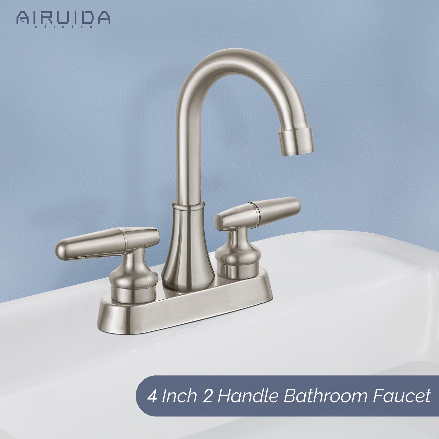 Airuida Bathroom Faucet 4 inch Centerset Two Handle Bathroom Sink Faucet 360°Swivel Spout Bathroom Faucet with Supply Hoses and Pop Up Drain Deck Mount