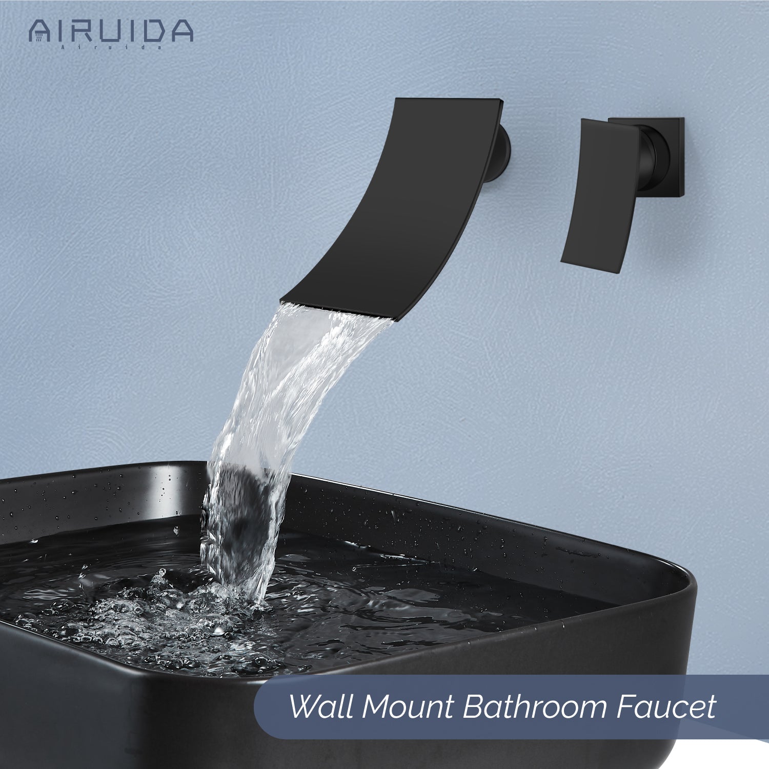 Airuida Wall Mount Wall Mount Bathtub Faucet, Tub Filler with Waterfall Tub Spout, Single Handle Bathroom Mixer Tap Brass Rough-in Valve Included