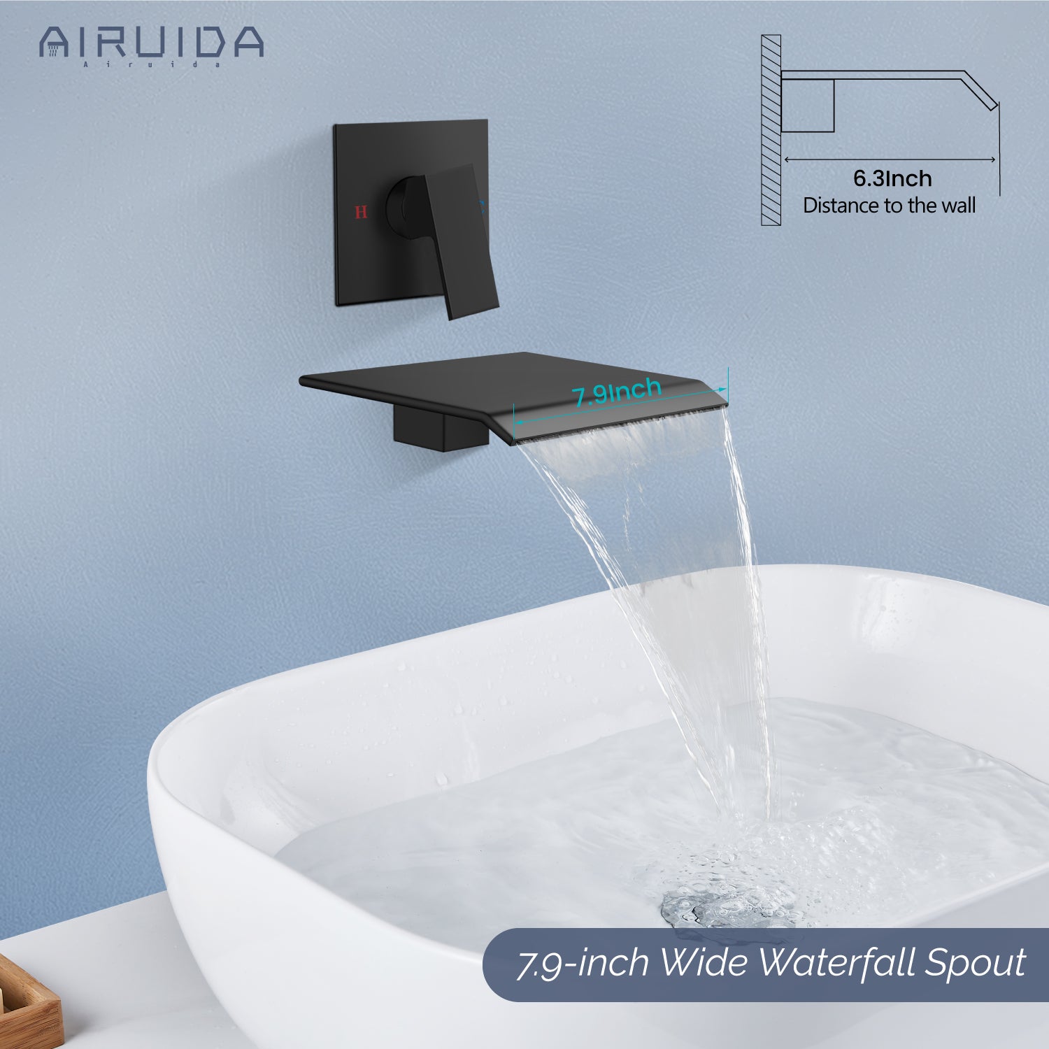 Airuida Waterfall Bathtub Faucet Set Wall Mount Tub Filler Tub Spout Shower Faucet Set with Solid Brass Rough-in Valve Trim Kit