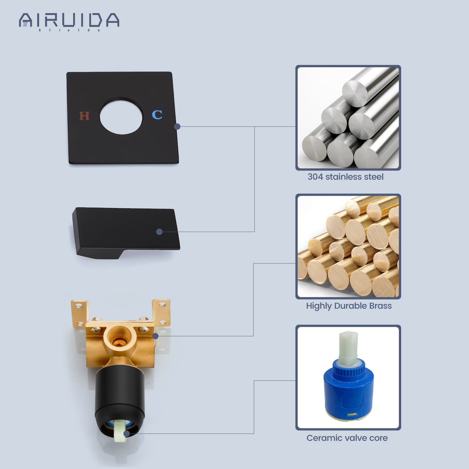 Airuida Single-Function Shower Handle Valve Trim Kit Shower Valves Wall Mount Brass Faucet Shower Rough-In Valve Bathroom Trim Kit Single Handle Tub Shower Valve Mixer