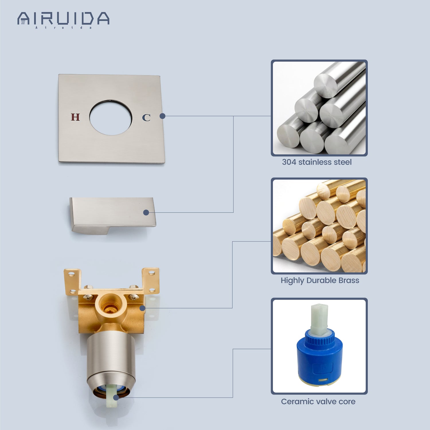 Airuida Single-Function Shower Handle Valve Trim Kit Shower Valves Wall Mount Brass Faucet Shower Rough-In Valve Bathroom Trim Kit Single Handle Tub Shower Valve Mixer
