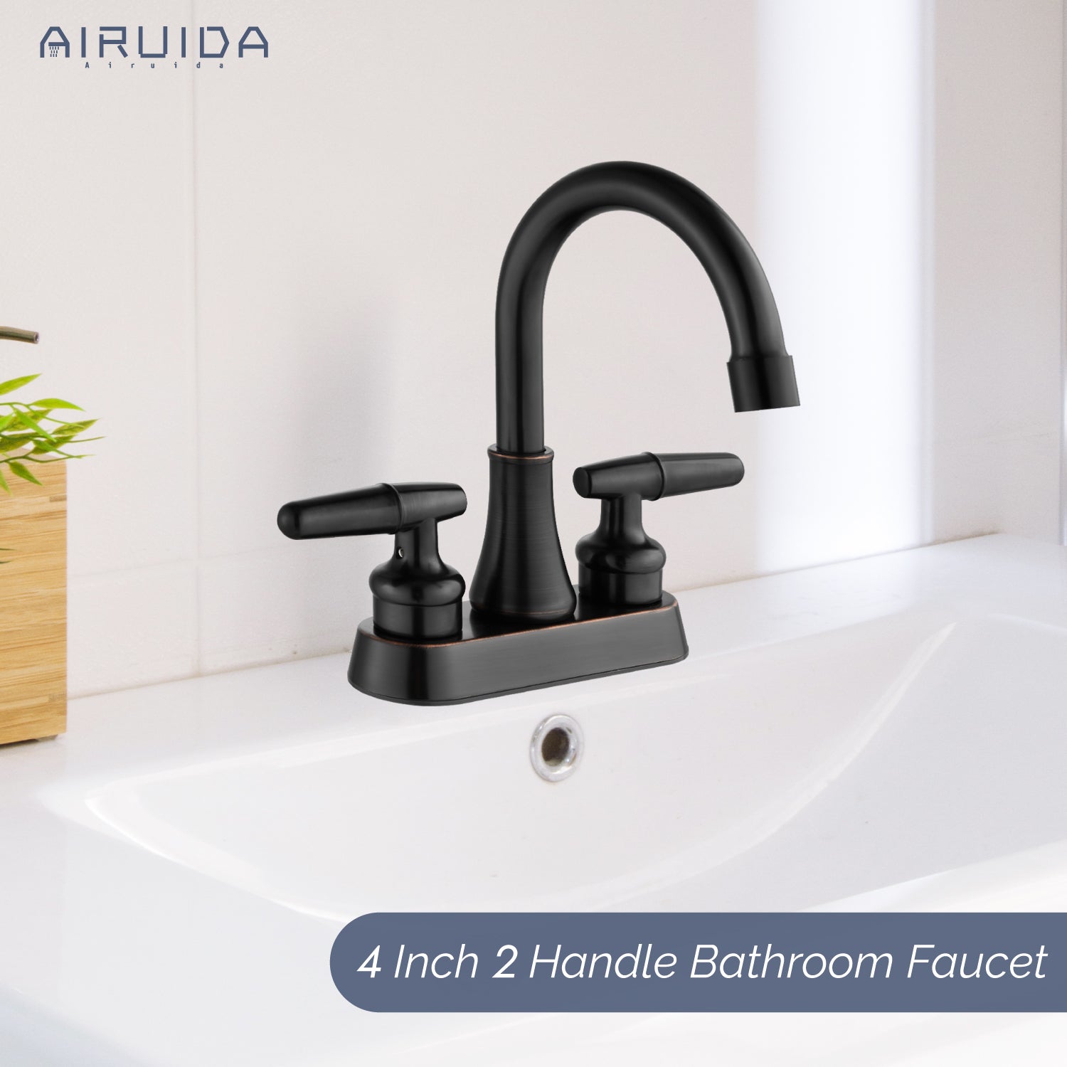 Airuida Bathroom Faucet 4 inch Centerset Two Handle Bathroom Sink Faucet 360°Swivel Spout Bathroom Faucet with Supply Hoses and Pop Up Drain Deck Mount