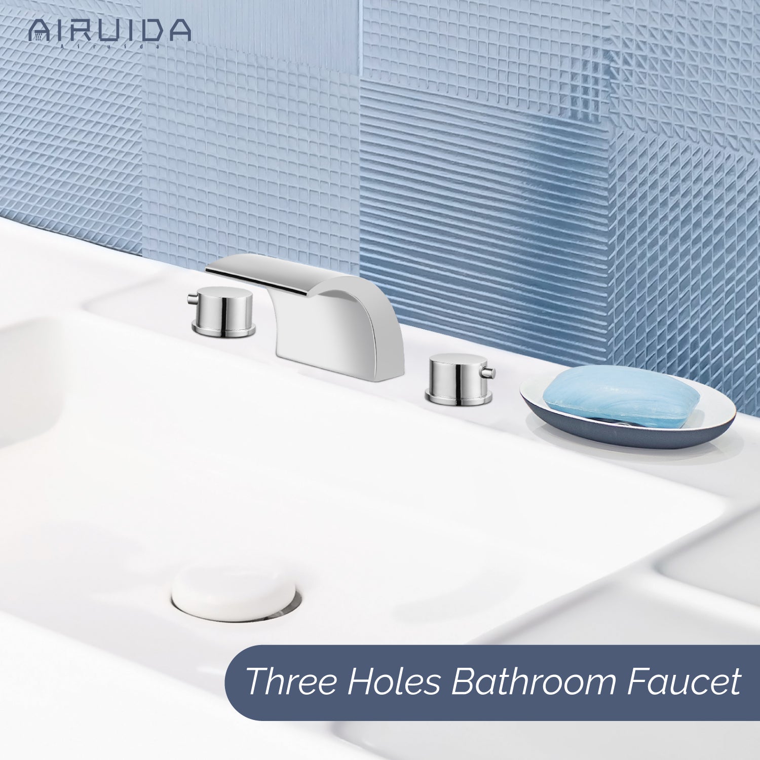 Airuida Widespread Waterfall Bathroom Faucet, Deck Mounted 8 Inch Faucet, Double Handles 3 Holes Waterfall Bathroom Faucet