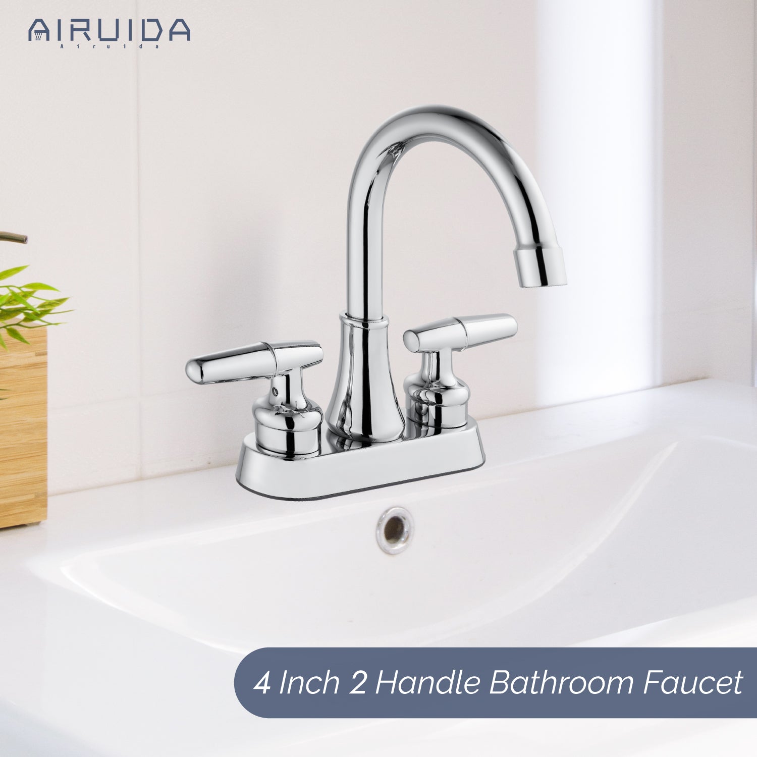 Airuida Bathroom Faucet 4 inch Centerset Two Handle Bathroom Sink Faucet 360°Swivel Spout Bathroom Faucet with Supply Hoses and Pop Up Drain Deck Mount