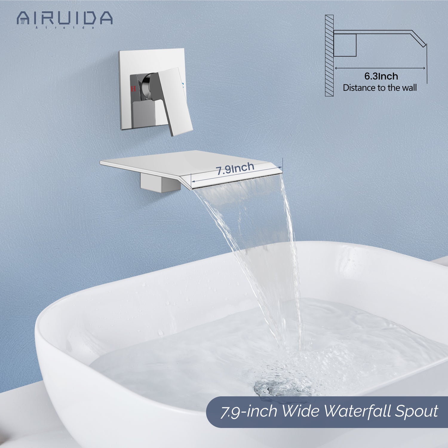 Airuida Waterfall Bathtub Faucet Set Wall Mount Tub Filler Tub Spout Shower Faucet Set with Solid Brass Rough-in Valve Trim Kit