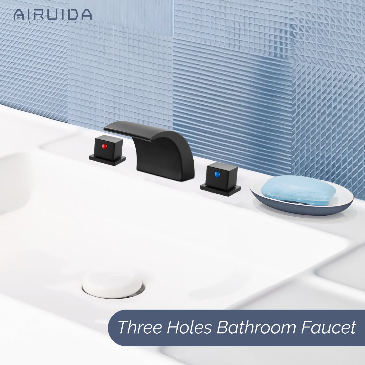 Airuida Widespread Waterfall Bathroom Faucet, Deck Mounted 8 Inch Faucet, Double Handles 3 Holes Waterfall Bathroom Faucet